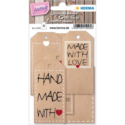 Dekorationsetiketter Stickers Herma Home gift tags 15095, Natur med snöre, 6 etiketter/fp