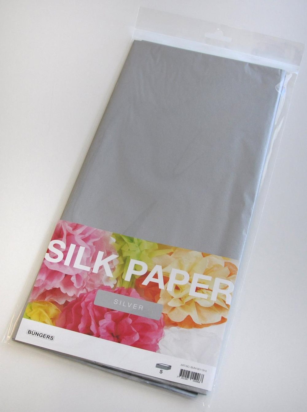 Silkespapper 50x70cm, Silver, 5 ark/fp