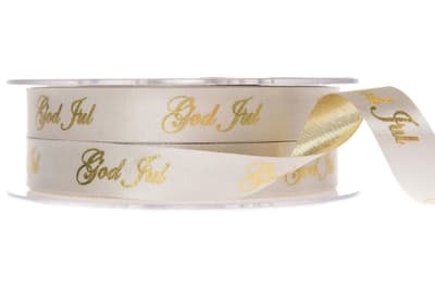 Dekorationsband God Jul 2 sidig Vit/Guld 15mm x 5m