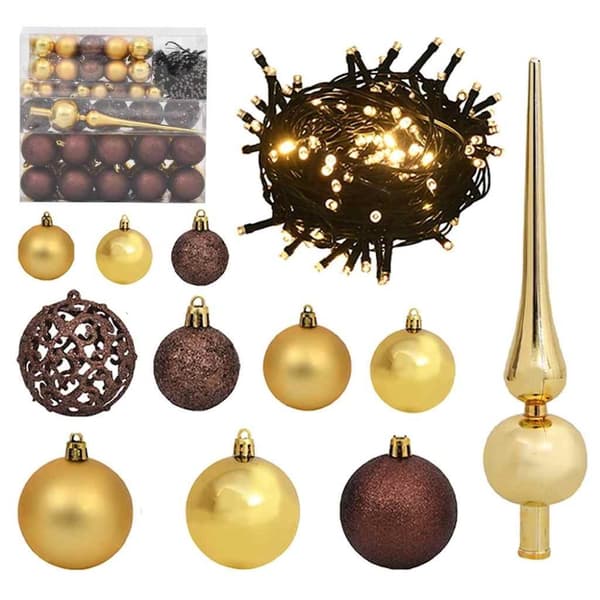 vidaXL Julgranskulor 120 st med spira och 300 LED guld och brons