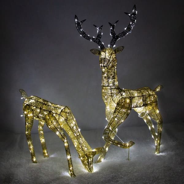 Juldekoration- 2 Upplysta Renar i Guld | MonsterShop