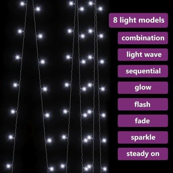 vidaXL lysgardin 3x3 m 300 LED'er 8 funktioner kold hvid