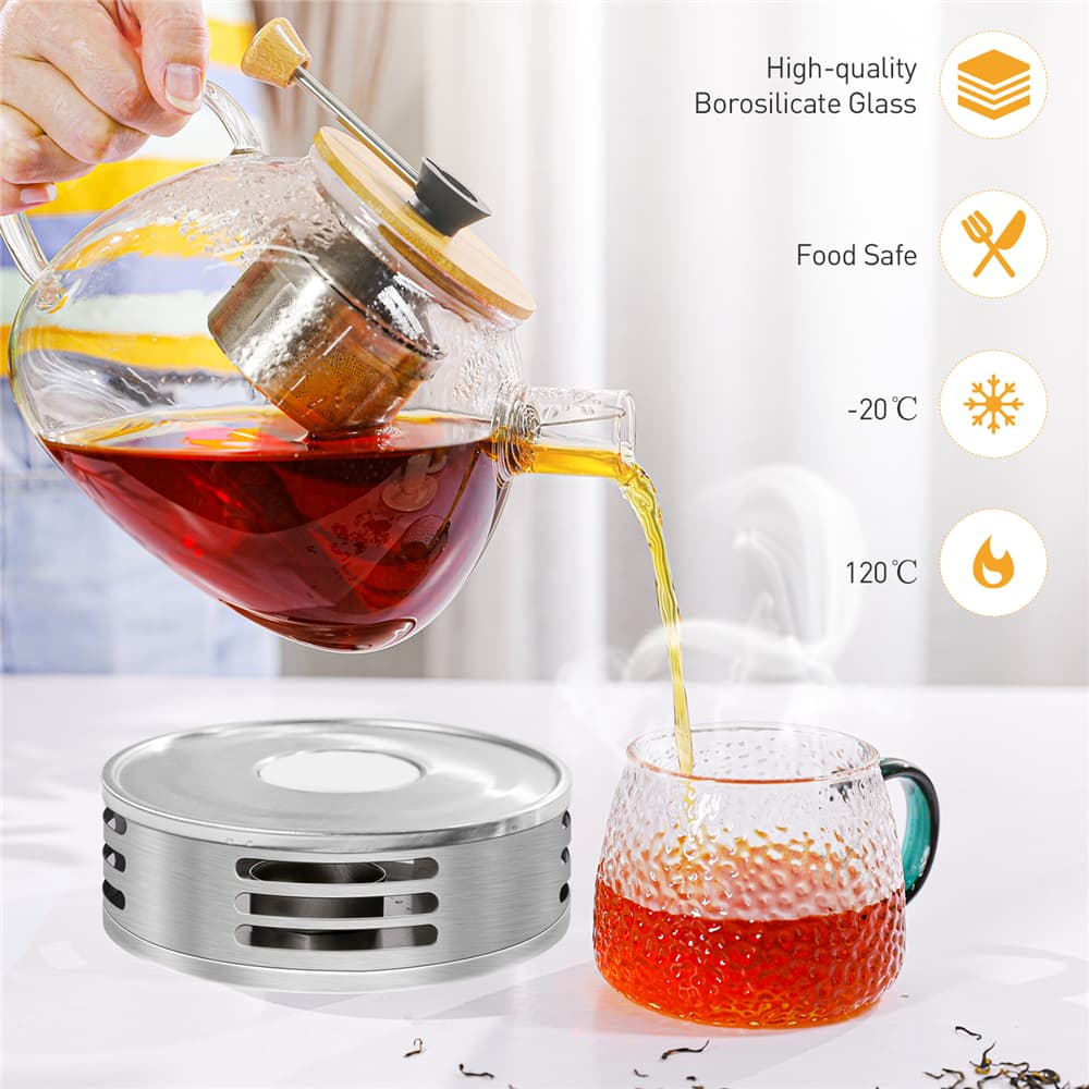 SAWAKE 1600ML hushålls teserviser i glas tekanna för spis Värmebeständig explosionssäker hög temperatur teinfuser Mjölkrosblomma teset