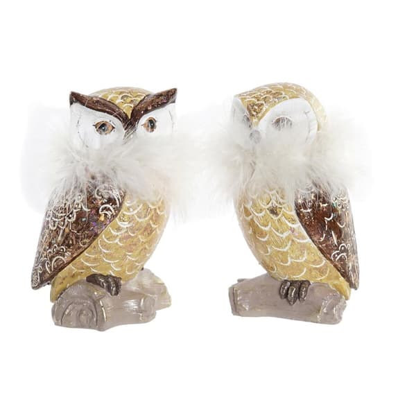 Julgranskula DKD Home Decor Uggla Harts (7,5 x 7,5 x 14 cm) (2 antal)