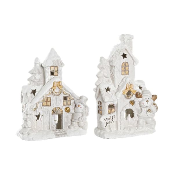 Julgranskula DKD Home Decor Hus Snöfall Magnesium (38 x 21 x 45 cm) (2 antal)