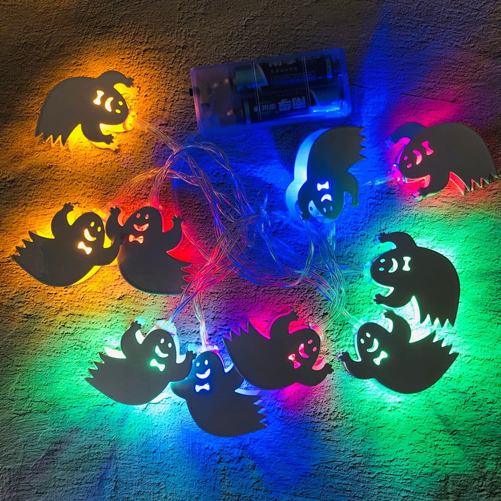 Batteridrivna Halloween LED dekorativa ljusslingor - Spöke - Färgglada - S-10 lysdioder