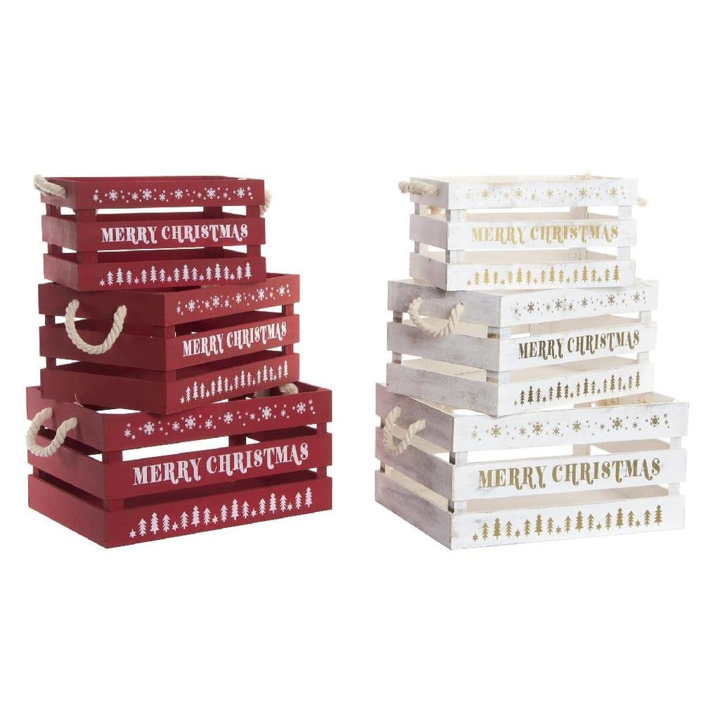 Uppsättning med Dekorativa Lådor DKD Home Decor Jul Paulowniaträ (2 pcs) (40 x 30 x 20 cm)