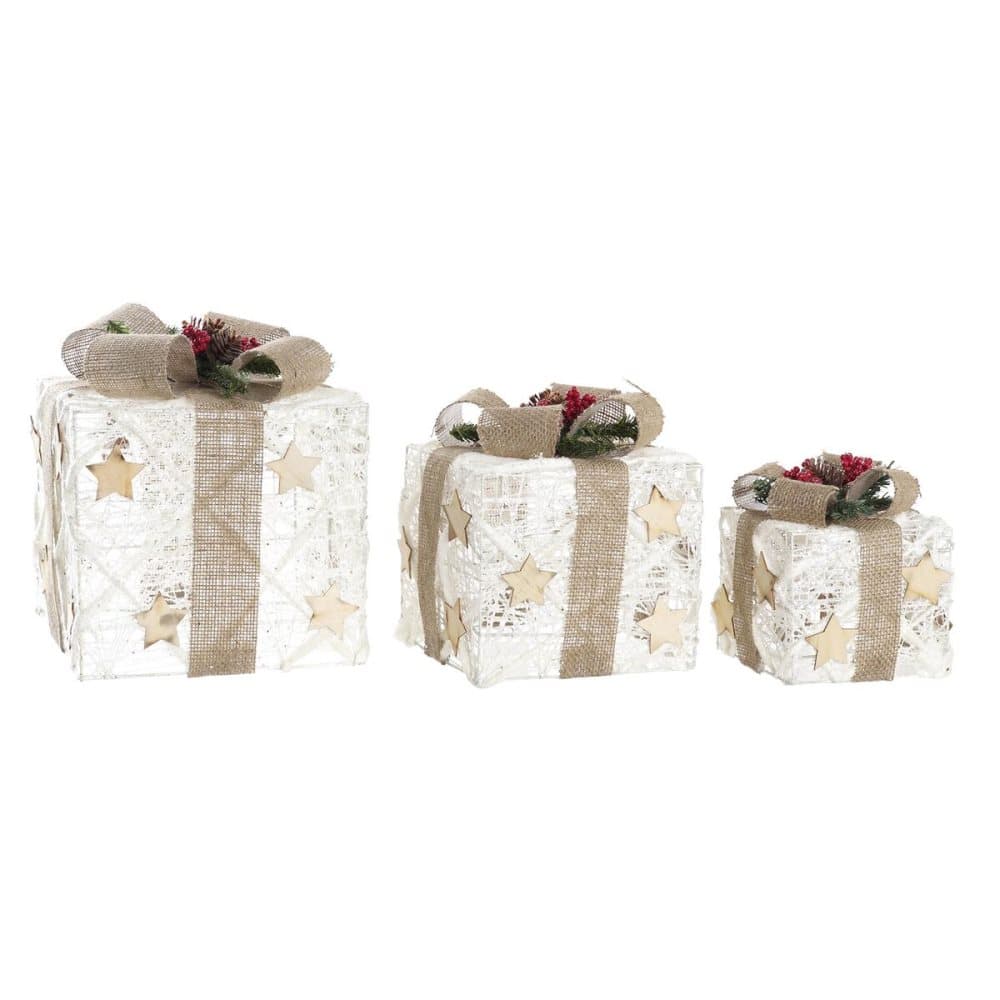 Uppsättning med Dekorativa Lådor DKD Home Decor LED Stjärnor Rattan (25 x 25 x 28 cm)