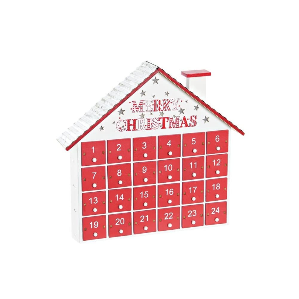Adventskalender DKD Home Decor LED Ljus Med lådor Hus Trä MDF (30 x 7 x 27 cm)