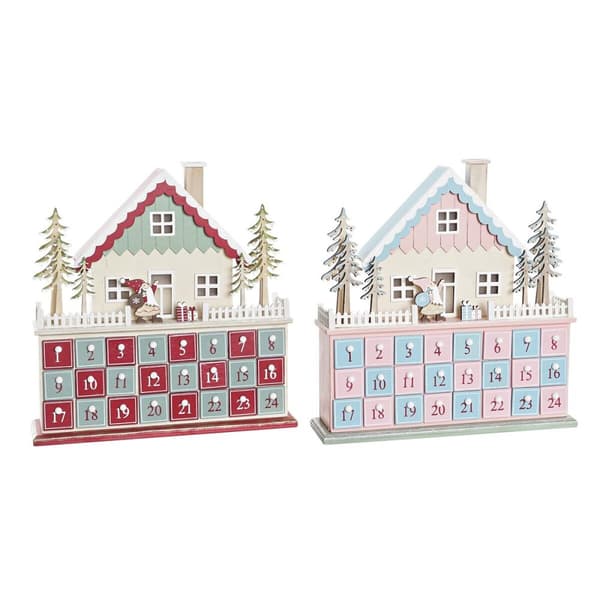 Adventskalender DKD Home Decor Trä Hus (32 x 8 x 33 cm) (2 antal)