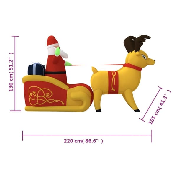 vidaXL Uppblåsbar juldekoration tomte och ren LED 130 cm