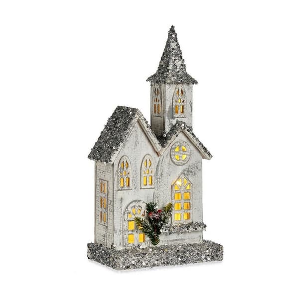 Prydnadsfigur Jul Glitter LED Ljus Hus Trä (22 x 45 x 11 cm)