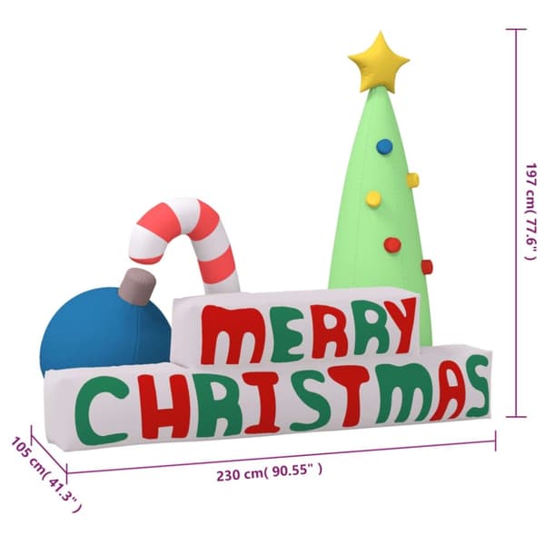 vidaXL oppustelig Merry Christmas-dekoration med LED'er 197 cm