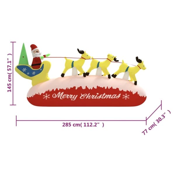 vidaXL Ilmatäytteinen joulupukki- ja porokoriste LED 145 cm