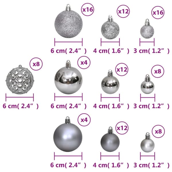 vidaXL Julekuler 100 stk grå 3 / 4 / 6 cm