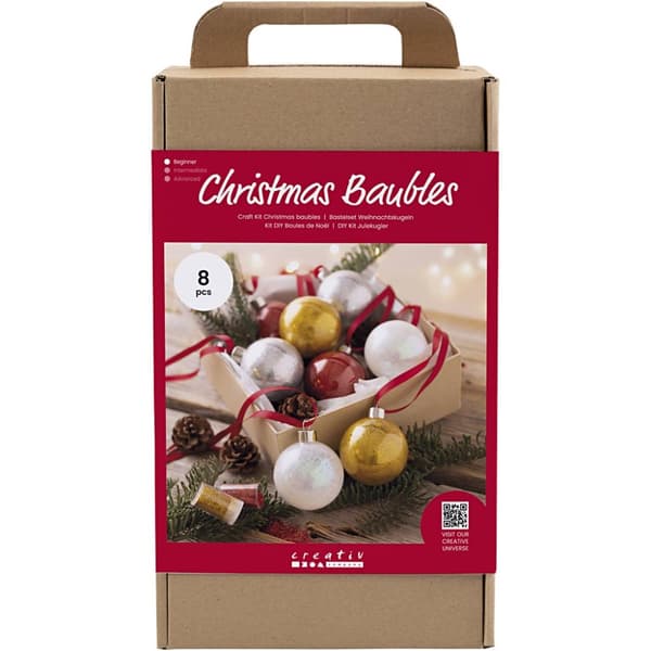 DIY Kit - Julpyssel - 8 st Julgranskulor med Glitter