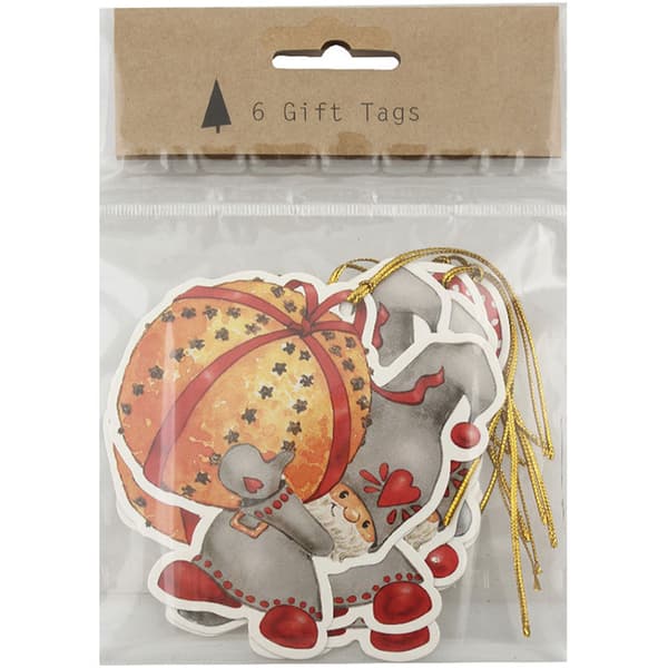 Julklappsetiketter med guldsnöre - 6 st - 9x9 cm