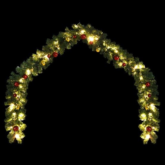Julkrans Dekorerad Med Julkulor Och Led-Lampor 5 M