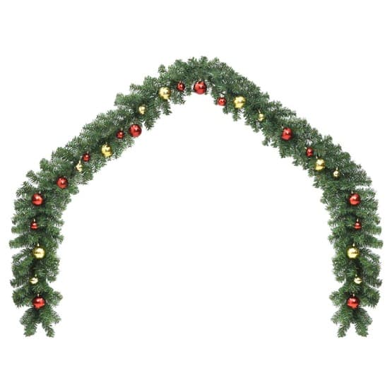 Julkrans Dekorerad Med Julkulor Och Led-Lampor 5 M