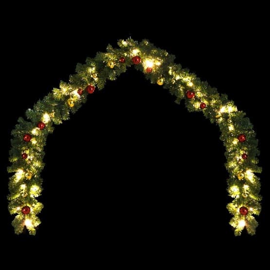 Julkrans Dekorerad Med Julkulor Och Led-Lampor 20 M