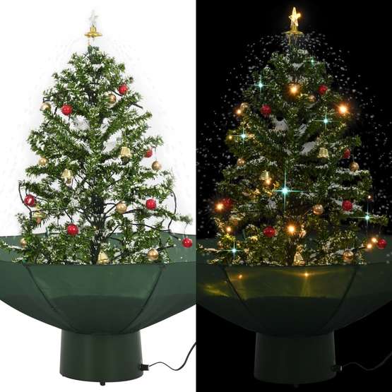 Julgran Med Snö Och Paraplybas Grön 75 Cm