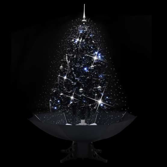 Julgran Med Snö Och Paraplybas Svart 140 Cm Pvc