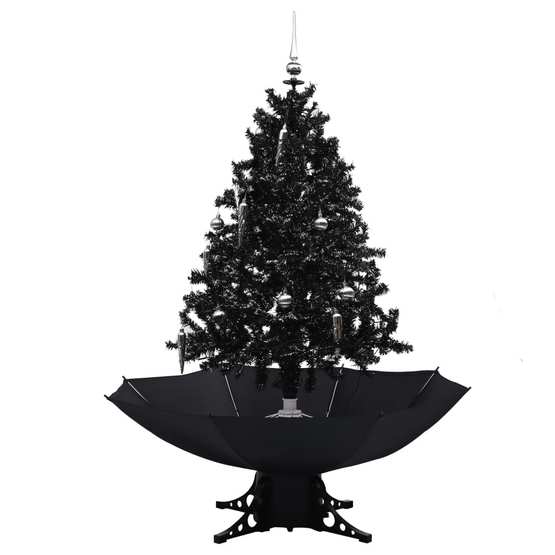 Julgran Med Snö Och Paraplybas Svart 140 Cm Pvc