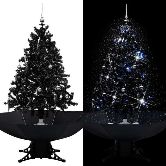 Julgran Med Snö Och Paraplybas Svart 140 Cm Pvc