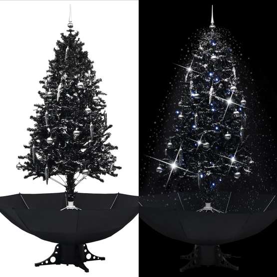 Julgran Med Snö Och Paraplybas Svart 190 Cm Pvc