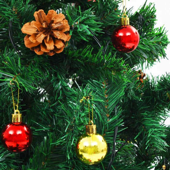 Plastgran Med Julkulor Och Leds Grön 210 Cm