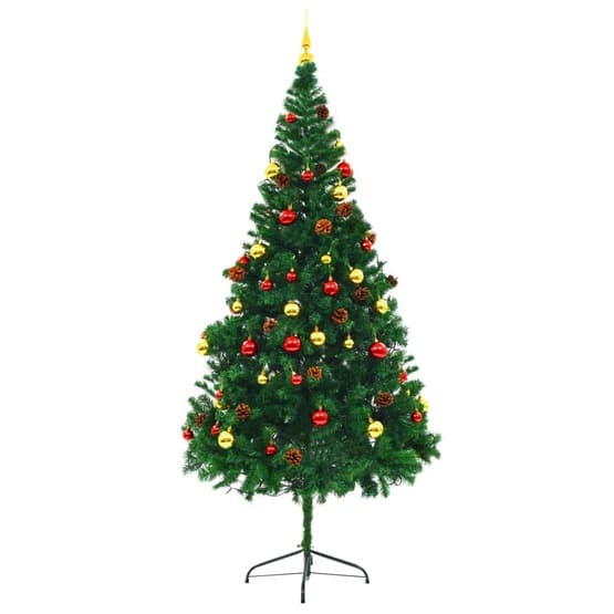 Plastgran Med Julkulor Och Leds Grön 210 Cm