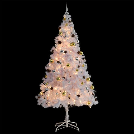 Plastgran Med Julkulor Och Leds Vit 210 Cm
