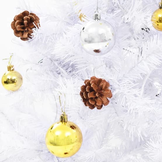 Plastgran Med Julkulor Och Leds Vit 210 Cm