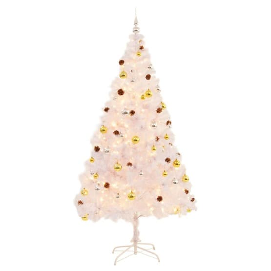 Plastgran Med Julkulor Och Leds Vit 210 Cm