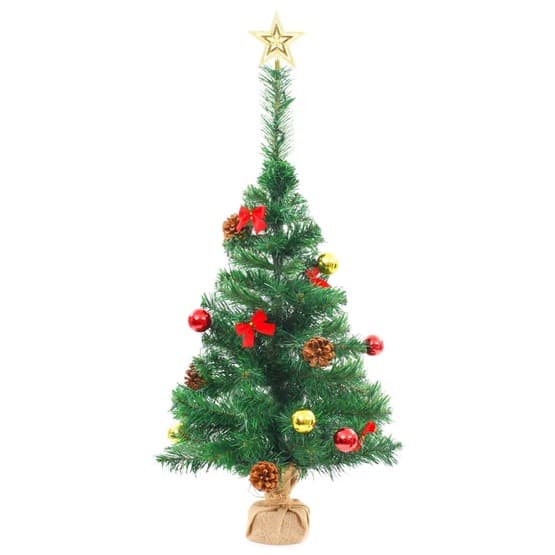 Plastgran Med Julkulor Och Leds Grön 64 Cm