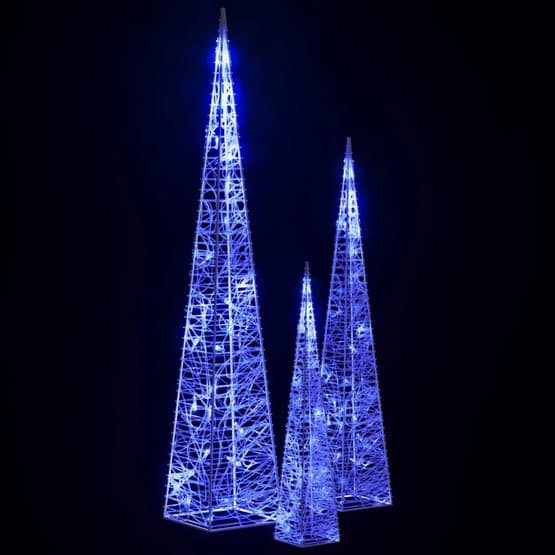 Ljuskoner Set Akryl Led Blå 30/45/60 Cm