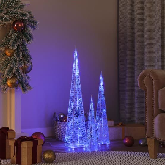 Ljuskoner Set Akryl Led Blå 30/45/60 Cm