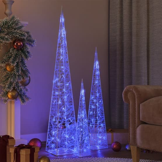 Ljuskoner Led Set Akryl Blå 60/90/120 Cm