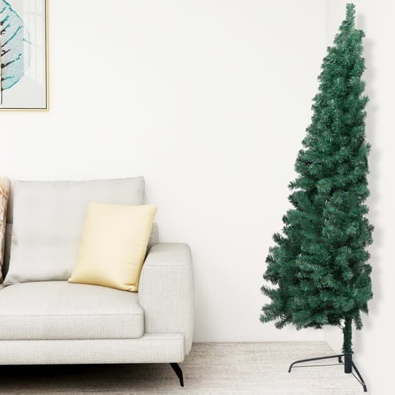 Halv PlastgranGrön 120 Cm Med Led Och Julgranskulor