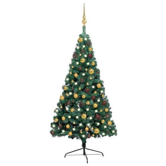 Halv PlastgranGrön 120 Cm Med Led Och Julgranskulor