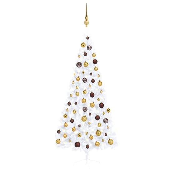 Halv Plastgran Med Led Och Julgranskulor 180 Cm Vit