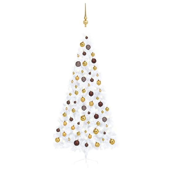 Halv Plastgran Med Led Samt Julgranskulor Vit 210 Cm
