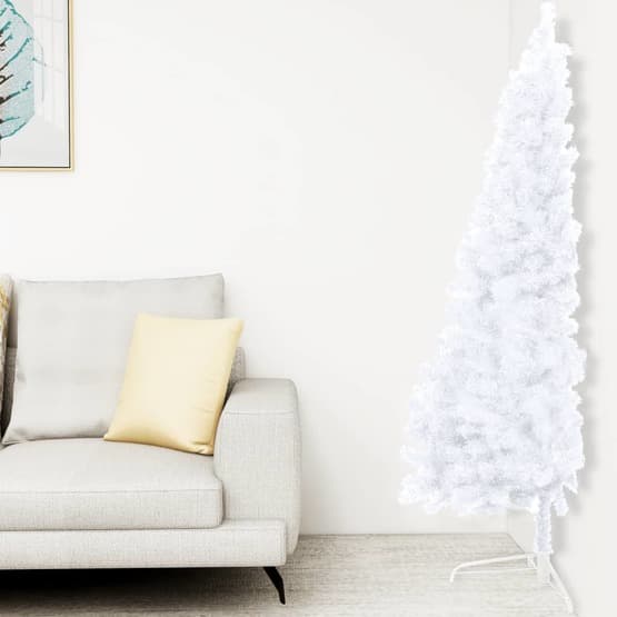 Halv Plastgran Med Led Och Julgranskulor 240 Cm Vit