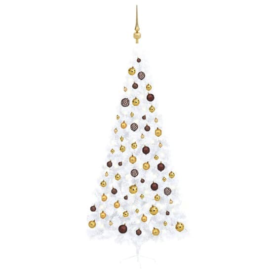Halv Plastgran Med Led Och Julgranskulor 240 Cm Vit
