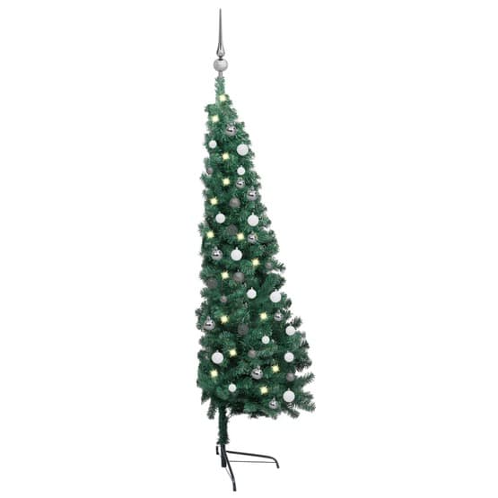 Halv Plastgran Med Led Och Julgranskulor Grön 120 Cm