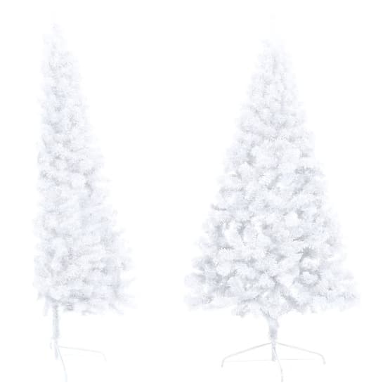 Halv Plastgran Med Led Och Julgranskulor Vit 150 Cm