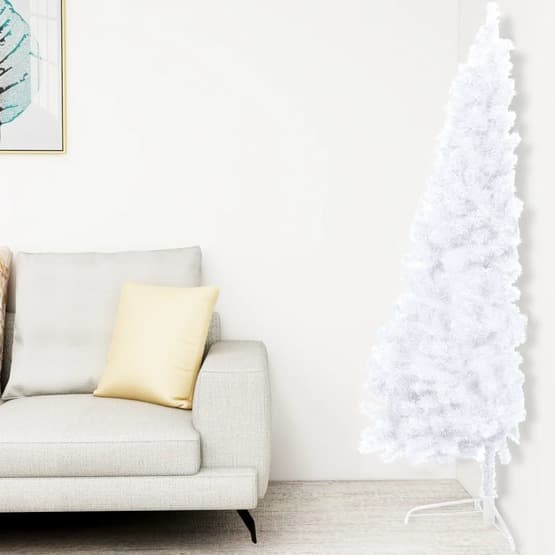 Halv Plastgran Med Led Och Julgranskulor Vit 180 Cm