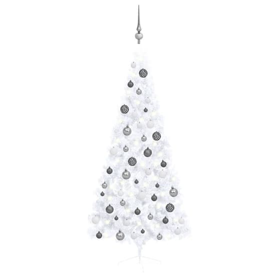 Halv Plastgran Med Led Och Julgranskulor Vit 180 Cm