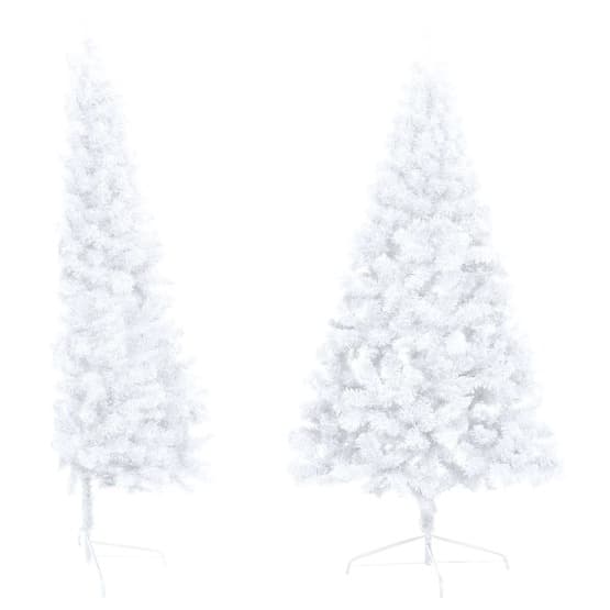 Halv Plastgran Med Led Och Julgranskulor Vit 210 Cm