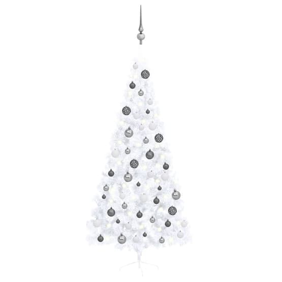 Halv Plastgran Med Led Och Julgranskulor Vit 210 Cm
